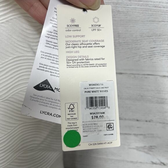 Calia womens strappy back one piece swim suit size 16 white bridal NEW - Picture 2 of 5